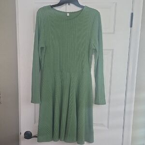 SHEIN Green Long Sleeve Knit Dress